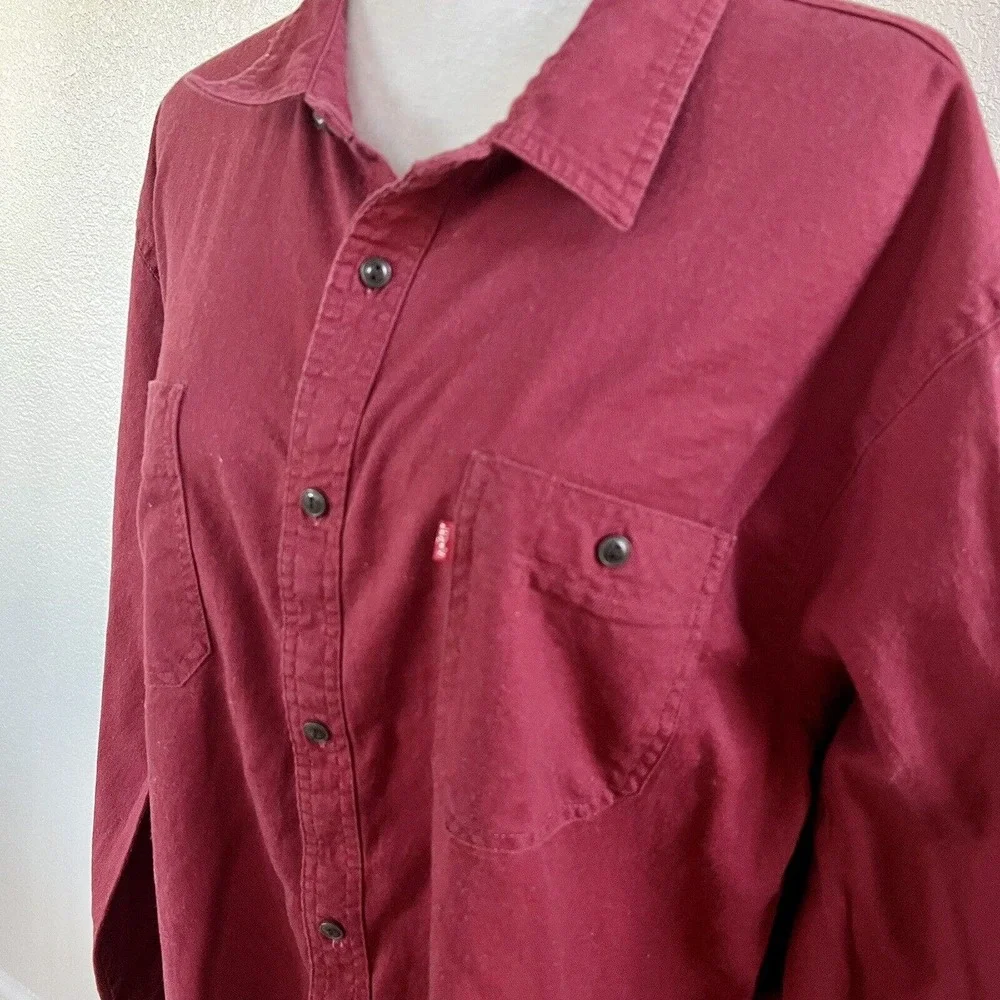Levis Shirt Mens XXLarge Maroon Red Button Up Red Tab Long Sleeve Casual Strauss